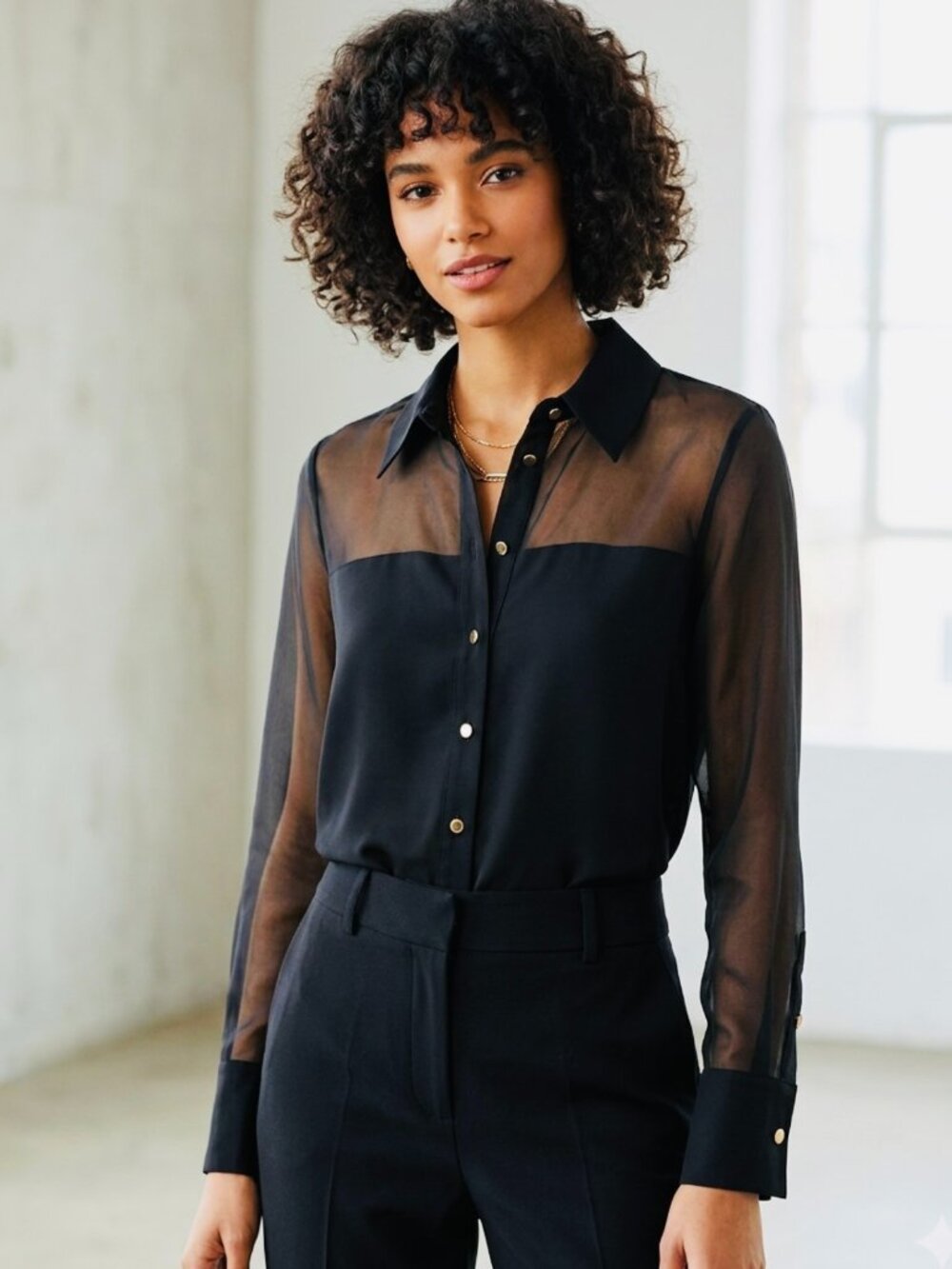 Zara Black Button-Down Satin Blouse / Elegant Casual - Size XS